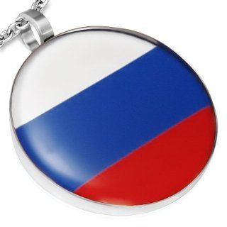 P168 P168 Stainless Steel Flag Of Russia Circle Pendant and 20" Chain Pendant Necklaces Jewelry
