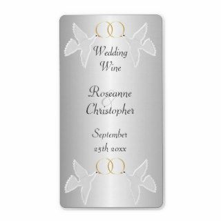 Doves With Gold Rings Wedding Wine Shipping Labels