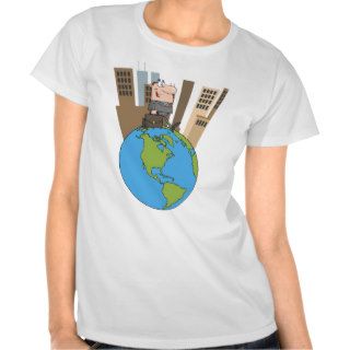 Happy Business Man Walking Around Globe Shirt