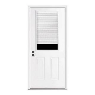 JELD WEN Premium 1/2 Lite Tilt and Raise Mini Blind Primed White Steel Entry Door THDJW184700031