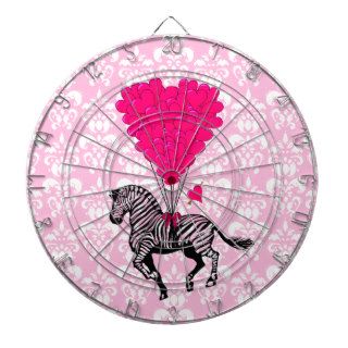 Vintage zebra & pink heart on damask dart boards