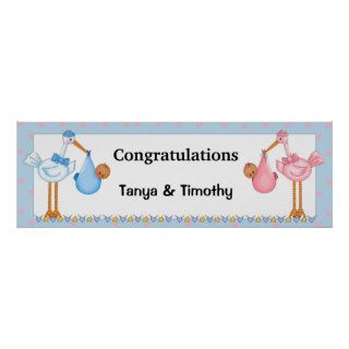 African American Twins Baby Shower Banner Print