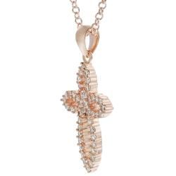 Tressa Rose Gold plated Sterling Silver Cubic Zirconia Cross Necklace Tressa Gold Over Silver Necklaces
