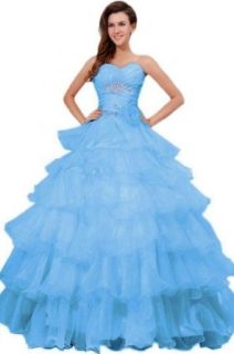 Sunvary Sweetheart Organza Ball Gown Prom Dress Quinceanera Dress Long AEL173 US Size 2  Blue