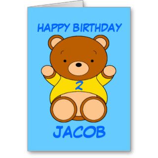 Happy 2nd Birthday Cartoon Bear for Jacob Greeting Card