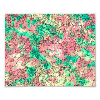 Summer Turquoise Watercolor Floral Pattern Sketch Photo Art