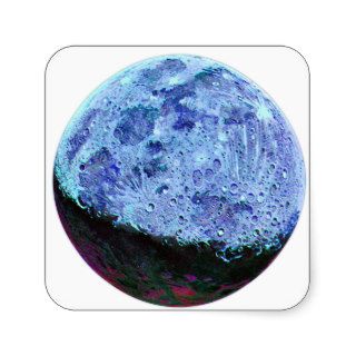 Vintage Sci Fi Blue Moon Lunar Illustration Sticker