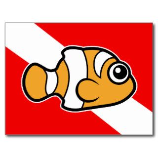 Cute Cartoon Clownfish Dive Flag Postcards