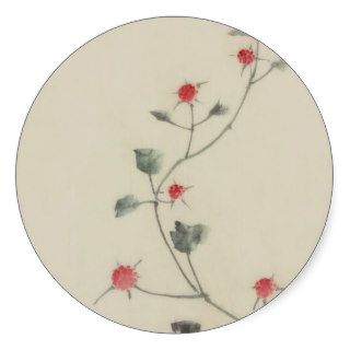 Vintage Japanese Hokusai Red Blossoms on Vine Stickers
