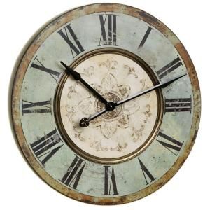 Home Decorators Collection 29 in. Wooden Aqua Wall Clock 6194500360