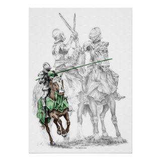 Medieval Knight on Horse Jousting Print