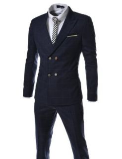 TheLees Men's Slim Fit Peaked Lapel Checker Dress Suit Set at  Mens Clothing store Business Suit Pants Sets