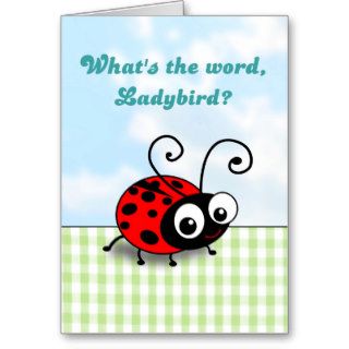 Whats the word ladybird   funny ladybug greeting cards
