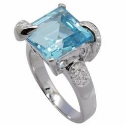 De Buman 18K Gold and Silver Blue Square Prong set Topaz and Cubic Zirconia Ring Gemstone Rings