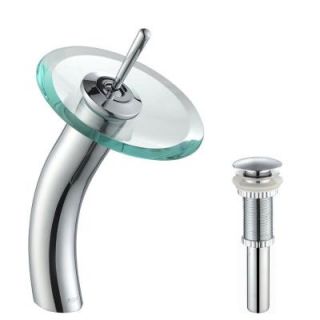 KRAUS Single Hole 1 Handle Low Arc Vessel Glass Waterfall Faucet in Chrome with Glass Disk in Clear KGW 1700 PU 10CH CL