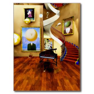 Surreal, optical illusion, music violin piano post cards