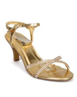 Wild Rose Gaga183 Rhinestone Studded Ankle Strap Party Dance Dress Sandal   Gold Metallic PU Shoes