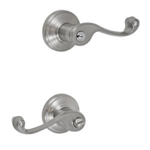 Fusion Solid Brass Brushed Nickel Ornate Right Handed Keyed Entry Lever with Ketme Rose K AE A5 0 BRN R