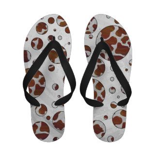 Cow Brown and White Print Flip Flops