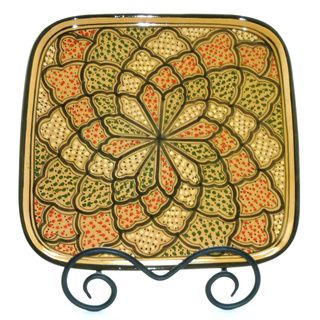 Handcrafted Clay Honeycomb Design Square Platter (Tunisia) Serving Pieces