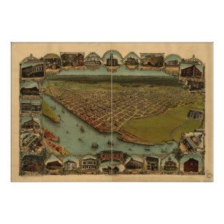 1902 Eureka CA Birds Eye Panoramic Map Poster