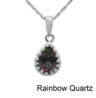 Tiara Collection Sterling Silver Rainbow Quartz Pear Necklace Pendants Jewelry