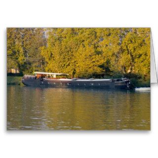 France, Rhone River, near Avignon, barge along Card