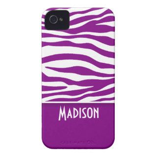 Dark Magenta Zebra Stripes; Personalized Case Mate iPhone 4 Case