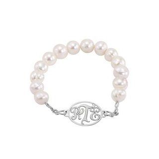Cultured Freshwater Pearl Monogram Bracelet in Sterling Silver (3 Initials)   7.5" 10.0mm family Jewelry