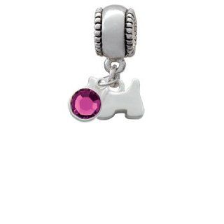 Mini Silver Scottie Dog Charm Bead with Rose Crystal Dangle Jewelry