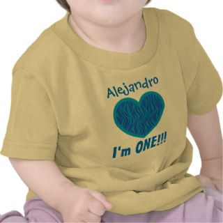 One Year 1st Birthday Boy Zebra Heart V01P T shirts