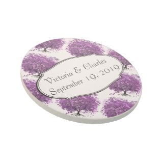 Lavender Heart Leaf Tree Wedding Coaster