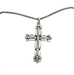 Necklace   N193   CZ Cross on Rope Chain ~ Clear AB SERENITY CRYSTALS Jewelry