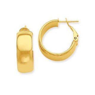 14k Yellow Gold Omega Back 3/4" Hoop Earrings Jewelry