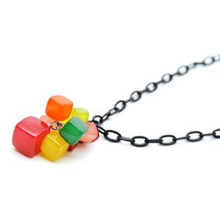 [Aznavour] Lovely & Cute Cube Necklace / Black & Hot Pink #N221. Chain Necklaces Jewelry