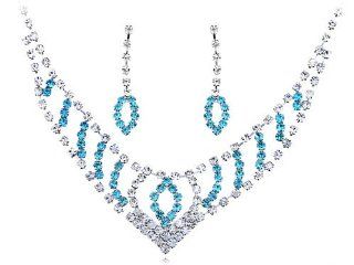 Blue Zircon Aquamarine Chain Netting Crystal Rhinestone Earring Necklace Set Jewelry Sets Jewelry