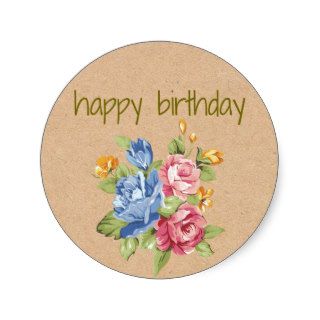 Happy Birthday Flowers Round Stickers
