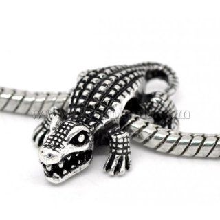 Silver Tone Crocodile Charm Beads. Fit European Bracelet 25x16mm sold