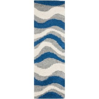 Deco Waves Blue Shag Rug (2' 3 x 7') Safavieh 7x9   10x14 Rugs