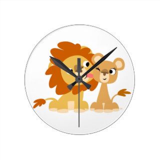 The Kiss Cute Cartoon Lion Couple Wall Clock