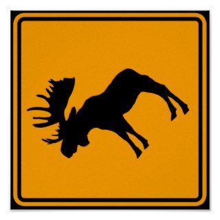 Moose Symbol Yellow Diamond Warning Sign Print
