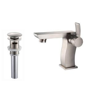 Kraus Sonus Single Hole Single Handle Bathroom Faucet and Pop Up Drain with Overflow in Brushed Nickel KEF 14601 PU16BN