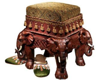Persian Sultan Elephants Jacquard Sculptural Luxury Upholstered Footstool (Xoticbrands)  