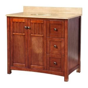Foremost Knoxville 37 in. W x 22 in. D Vanity in Nutmeg and Vanity Top with Stone effects in Oasis DISCONTINUED KNCASEO3722D