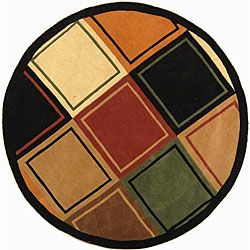 Handmade Deco Squares Multi/ Black N. Z. Wool Rug (5'9 Round) Safavieh Round/Oval/Square