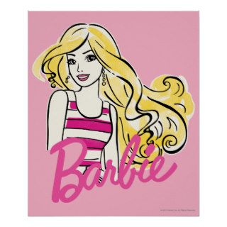 Barbie Illustration Pink Striped Top Print