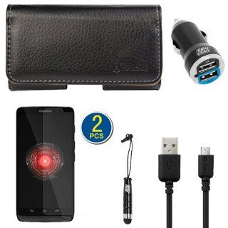 BIRUGEAR 6 Items Essential Accessories Bundle Kit for Motorola Droid Mini Black Horizontal Leather Case, Screen Protector, 2 Port USB Car Charger, Micro USB Cable (Verizon) Cell Phones & Accessories