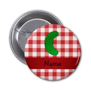 Personalized name pickle red white checkers pinback button