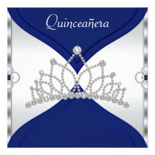 White and Royal Blue Quinceanera Invitations