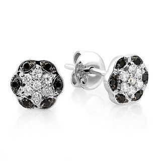 10k Gold 1/5ct TDW Black and White Diamond Flower Earrings (I J, I2 I3) Diamond Earrings